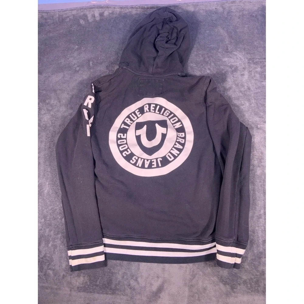 Vintage True Religion Black Zip-Up Hoodie Double Sized SZ L Mens